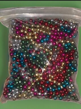 Bulk Multi Colored Metallic Beads on string. Crafts Christmas Garland Mardi Gras